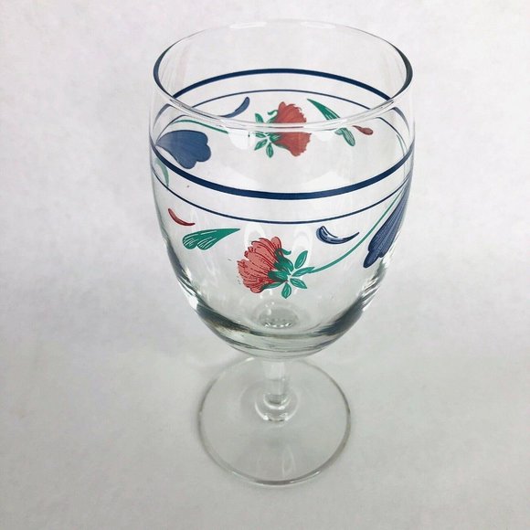 Lenox Poppies On Blue Iced Tea Glass Stemware 7" Hand Painted Beverage Drinkware - Picture 3 of 10